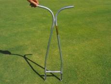 The Home Lawn Aerifier for aerifying compacted areas and dry spots. Simply push the Holey-Fier into the soil with your foot and pull out. The soil is removed leaving behind open holes. Air, water and Nutrients will get into the open holes and will encourage deep roots.