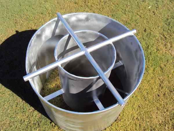 Turf-Tec 12 and 24 inch infiltration rings are already centered in position for ease of positioning rings and ease of insertion into the soil. The welded handle and welded inside support braces insure the rings are perfectly centered with every test. In addition, the center ring is already suspended one inch above the outer ring to identically match the ASTM specifications and to insure exact soil placement.
