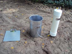 Turf-Tec Heavy Duty 12 Inch Diameter Infiltration Ring shown here with optional driving plate (IN17-W) and optional 10,000 ml Mariotte Tube (IN12A-W)