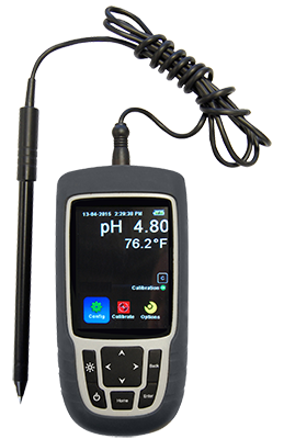 This new rugged digital pH Meter uses a stainless steel probe with an imbedded ISFET chip to measure pH directly in the soil up to a depth of 6 inches deep.  Since you can test directly in the soil, there is no easier way to measure pH in the field. No mixing of slurries and since the probe contains no glass it is rugged and can be stored dry. 
