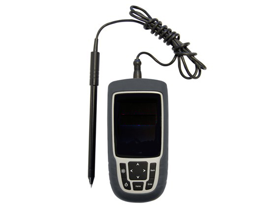 This new rugged digital pH Meter uses a stainless steel probe with an imbedded ISFET chip to measure pH directly in the soil up to a depth of 6 inches deep. Since you can test directly in the soil, there is no easier way to measure pH in the field. No mixing of slurries and since the probe contains no glass it is rugged and can be stored dry. The USB port is well protected by a tightly sealed cover and the casing and battery door are fitted with rubber seals. Powered by 3 rechargeable AA-batteries (AC adapter included) Modern User Interface