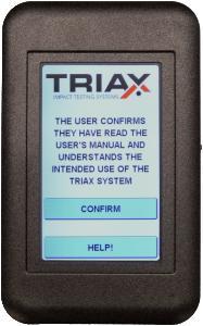 The wireless handheld controller for the Triax Touch HIC Impact Tester is small and lightweight