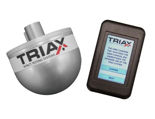 The Triax Touch HIC Impact Tester with tripod is used to measure the impact attenuation of surfaces under and around playground equipment in compliance with worldwide ASTM standards for safety. The unit has a hemispherical shaped impact hammer with a weight of 10.1 pounds. The hammer is dropped from an adjustable height tripod and the hammer can be dropped from variable but consistent heights.