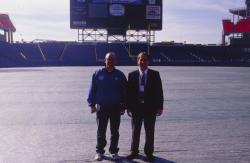 This is the Tennessee Titans field, the Coliseum in Nashville, Tennessee.  I am standing with Terry Porch, Sports Turf Manager who was kind enough to give me a tour of the stadium