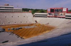 Doak Campbell Stadium at Florida State University, Tallahassee, FL was being renovated with new drain lines, irrigation and a complete new field.  This is the installation of the drain lines and gravel layer. 