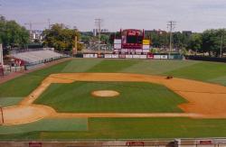 This is inside FSU's new baseball stadium looking out on the field.