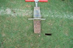 This is a Soil Profile taken with the Mascaro Profile Sampler showing the soil at the University of Florida stadium.  Notice the nice consistency of sand and no layering, even on the stadium field where sod is replaced from time to time.