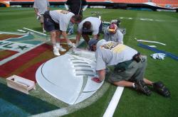 This is the centerfield logo being painting on the Field in preparation for Superbowl XLI