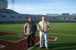 November 2009 I was honored to be appointed to serve on the Sports Turf Managers Association's Historical Preservation Committee.  This is John Mascaro and Steve Wightman at the Kansas University Memorial Stadium.  Steve is sports turf Manager at QUALCOMM Stadium in San Diego, CA.