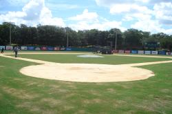 This is the baseball stadium at Jacksonville University. The areas behind home plate had just been renovated and re-sodded.