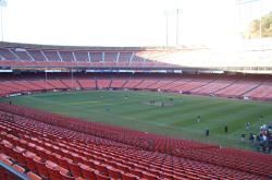 Here is another view of the stadium field at Candlestick park,  Notice the unique shape as it was originally designed for the San Francisco Giants baseball team in 1959 before moving to AT&T Park in 1998.